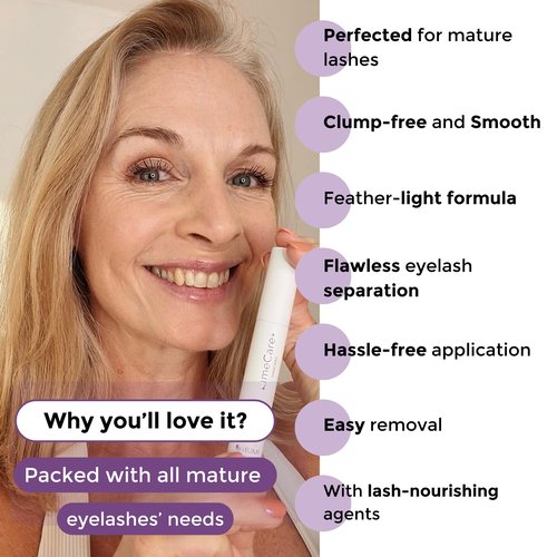 Rumi Cosmetiques VolumeCare+ Mascara For Older Women - Extreme Length and Volume 2-in-1 Formula - No Clumps, Long-Wearing, Hypoallergenic Mascara For Sensitive Eyes (Natural Black)