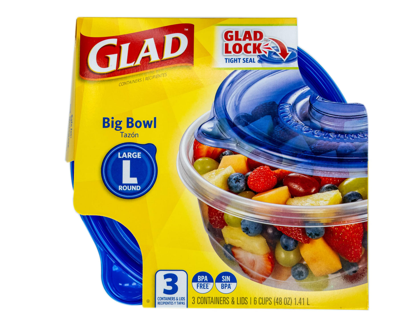 Glad GladWare To Go Snack Food Storage Containers - Medium Round - Meal Container Holds up to 24 Ounces of Food - Lock Tight Seal, 4 Count