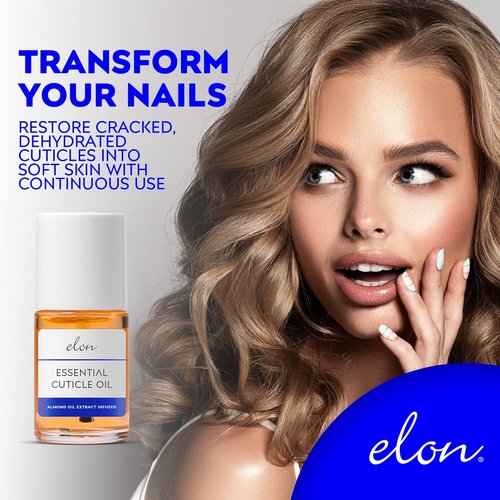 Elon Cuticle Oil for Nails - Softening & Hydrating with Almond Oil, Jojoba & Vitamin E - 0.5 oz Bottle