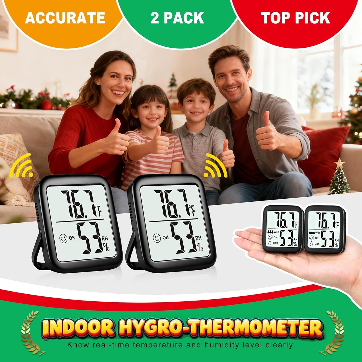 Antonki 2 Pack Room Thermometer for Home, Hygrometer Indoor Humidity Meter Gauge, Digital Temperature and Humidity Sensor Monitor for House, Terrarium, Incubator, Greenhouse - Battery Included
