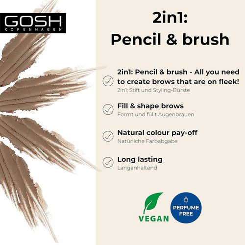 Gosh Eyebrow Pencil - Rich Brown Color for Defined, Natural-Looking Brows | Long-Lasting Formula