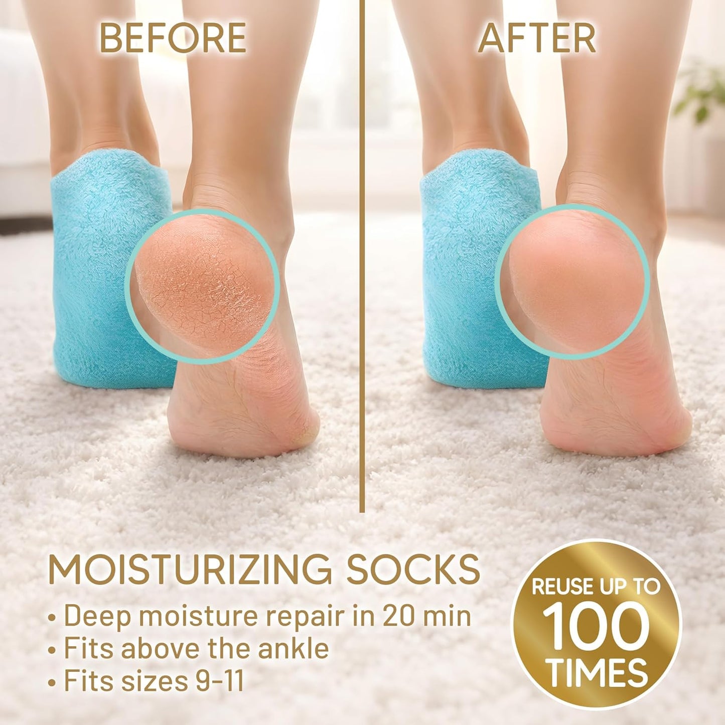Skiennix Moisturizing Socks - Vitamin E & Jojoba Oil Infused Gel Foot Care | Size 9-11 Spa Gifts for Mom
