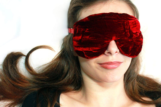 Candi Andi Handmade Opulence Yoga Eye Mask Pillow - Weighted Flaxseed Fill, Unscented, Satin & Velvet, Adjustable Strap - Ideal for Meditation & Restful Sleep -Ruby Red - TEMF-RD