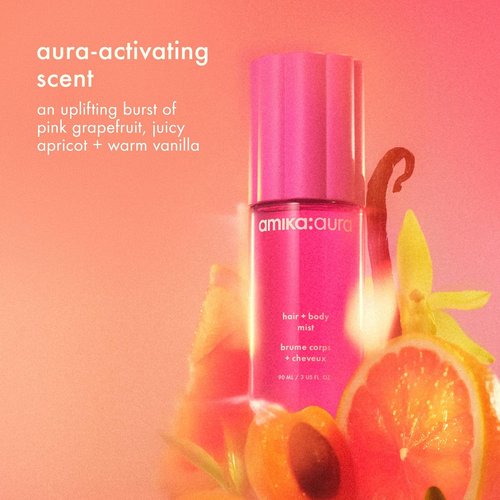 Amika Aura Hair And Body Mist - Pink Grapefruit, Juicy Apricot & Warm Vanilla Scented