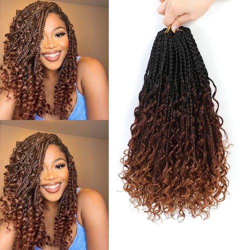 Boho Box Braids Crochet Hair 8 Packs Boho Crochet Braids Pre Looped 1B/33/30 Goddess Box Braids Crochet Hair for Black Women 14 Inch Boho Braids Crochet Hair Extension
