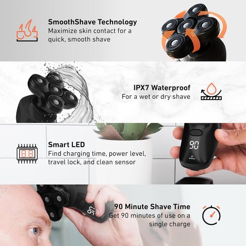 Groomie Cordless Bald Head Shaver - Ergonomic & Waterproof Grooming Kit for Smooth Shave