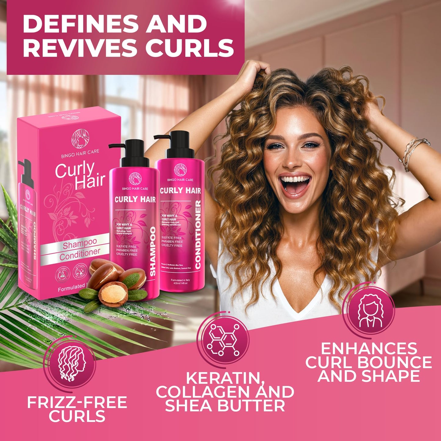 Skiennix Curly Shampoo and Conditioner Set - Sulfate-Free Moisturizing Formula - Deep Treatment for Curly Hair - 14 Fl Oz (Set of 2)