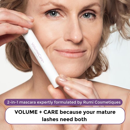 Rumi Cosmetiques VolumeCare+ Mascara For Older Women - Extreme Length and Volume 2-in-1 Formula - No Clumps, Long-Wearing, Hypoallergenic Mascara For Sensitive Eyes (Natural Black)