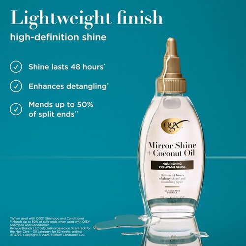 OGX Mirror Shine Hair Gloss - Nourishing Coconut Oil Treatment for 48-Hour Glossy Shine | 4 fl. oz