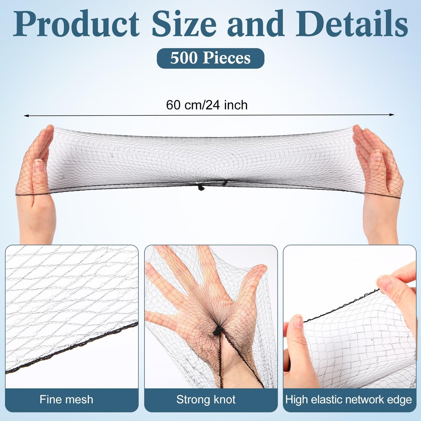 Yuxung 500 Pcs Hair Net Bulk Hair Nets for Food Service Workers 24 Inches Invisible Nylon Hair Nets for Women Elastic Edge Mesh Invisible Wig Nets for Restaurant, Ballet Dance, Kitchen (Black)