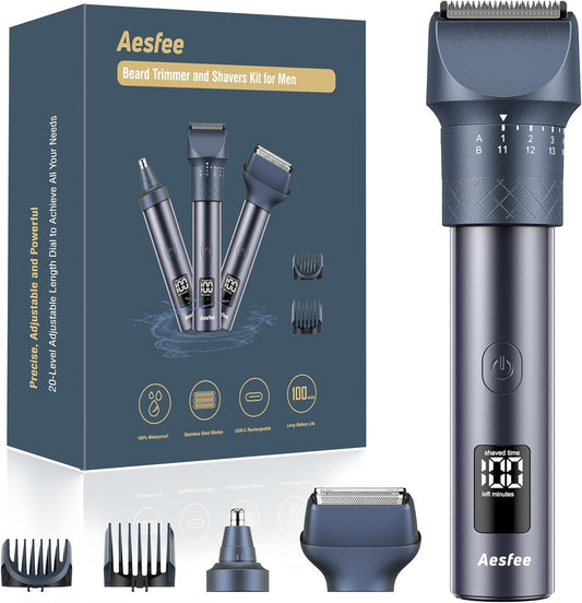 Skiennix Beard Trimmer Set - 3-in-1 Professional Clippers with Foil Shaver & Nose Trimmer | IPX7 Waterproof, USB-C Rechargeable
