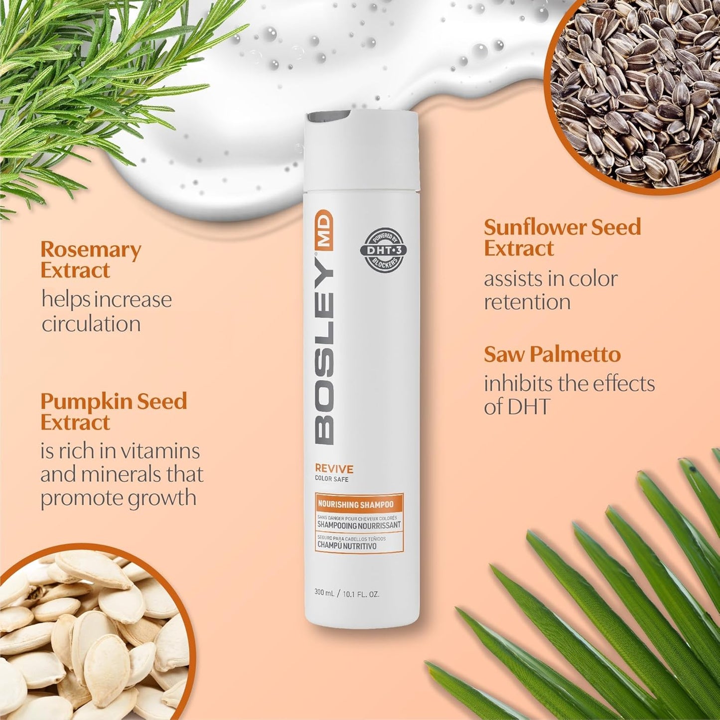 BosRevive Nourishing Shampoo for Thinning Hair - DHT Blocker, Sulfate-Free, Vegan with Biotin & Saw Palmetto | 10.1 Fl Oz