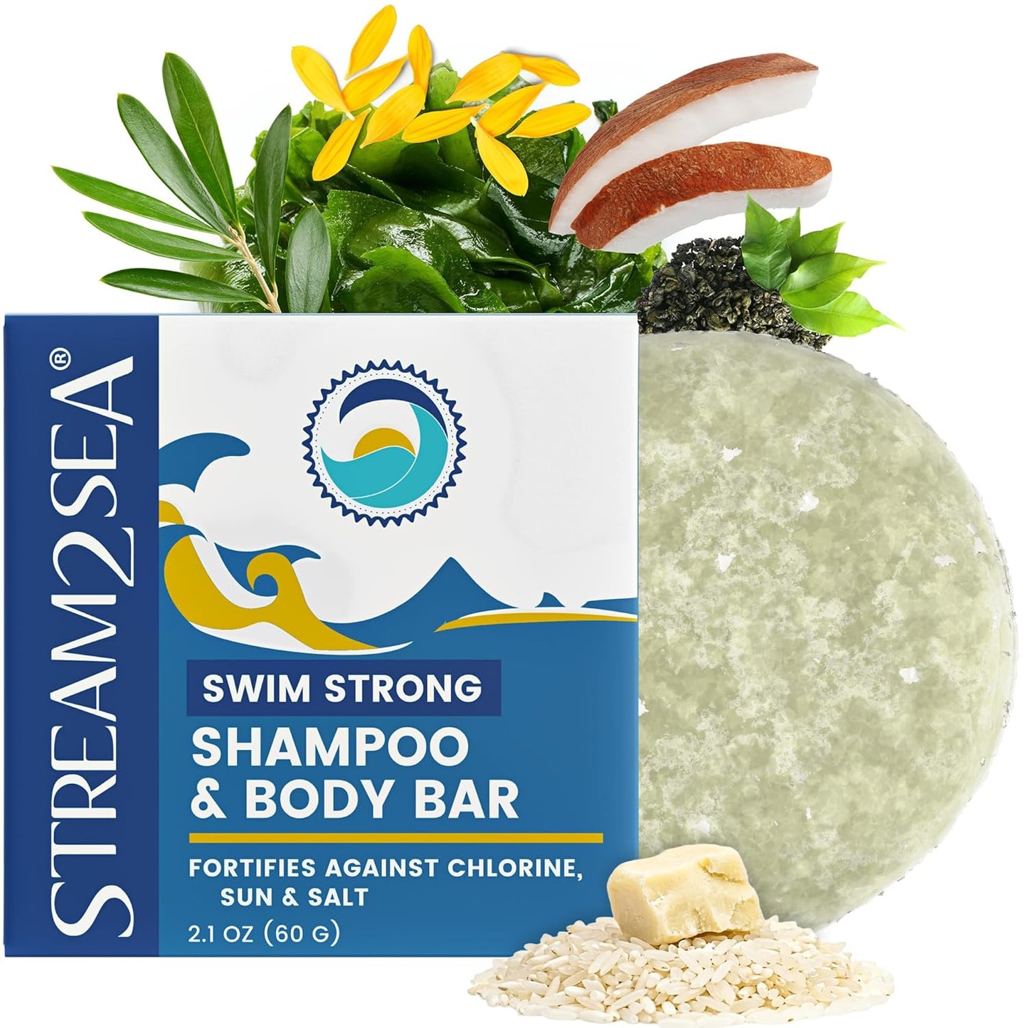 STREAM 2 SEA Reef Safe Body & Shampoo Bar - Fragrance-Free, Gentle for Sensitive Skin - 2.1 oz with Shea & Cocoa Butter