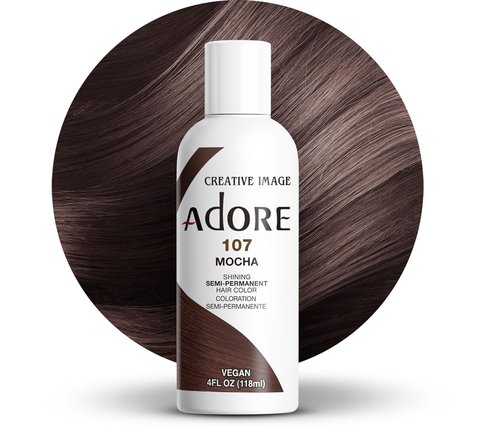 Adore Semi Permanent Hair Color - 107 Mocha | Vegan, Cruelty-Free Brown Dye | No Ammonia, No Peroxide, 4 Fl Oz