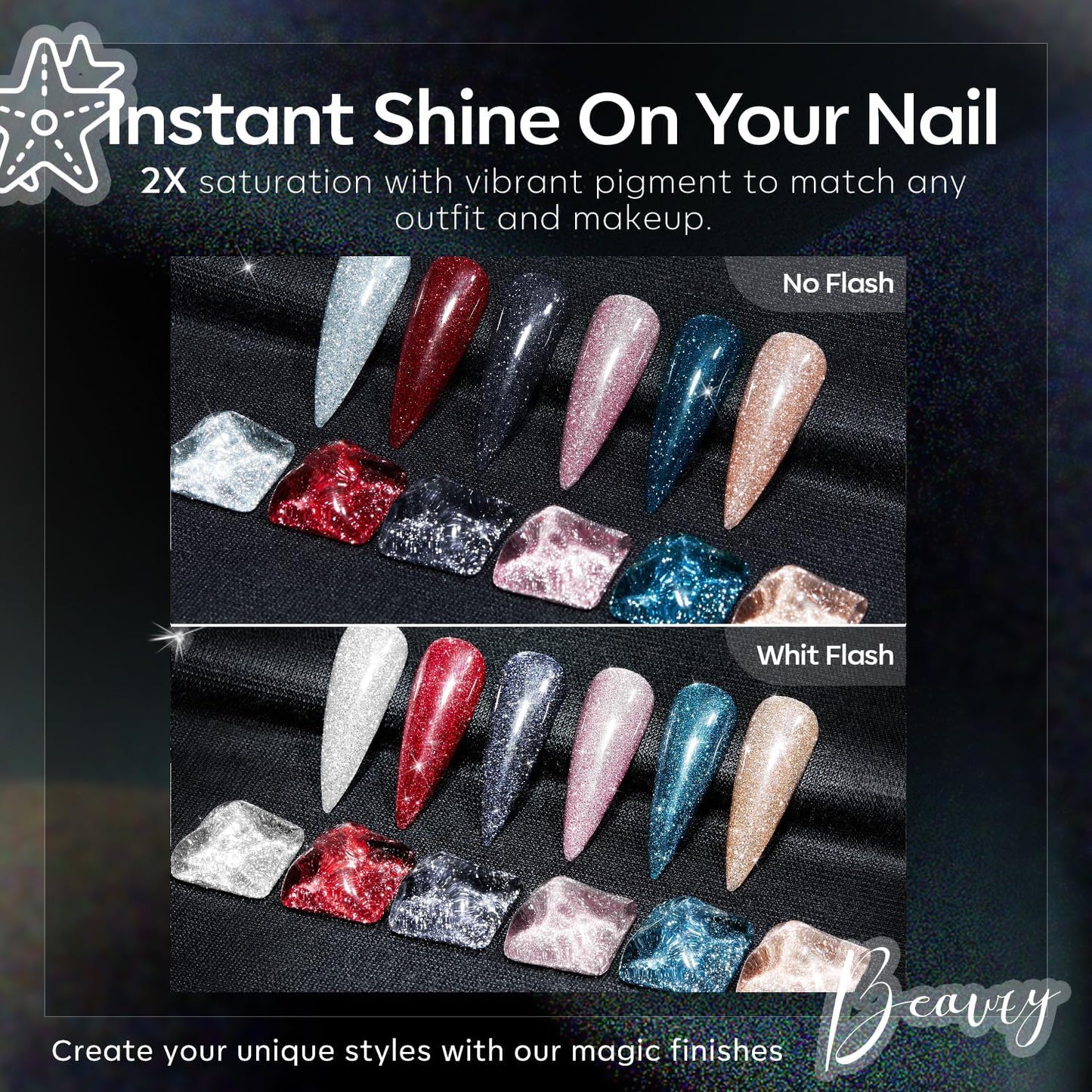 modelones Reflective Glitter Gel Nail Polish Set of 6 Colors Pink Red Black Silver Shimmer Sparkle Gel Polish Collection Kit LED Soak Off Nail Polish Manicure Art Gel Kit Home DIY Nail Salon