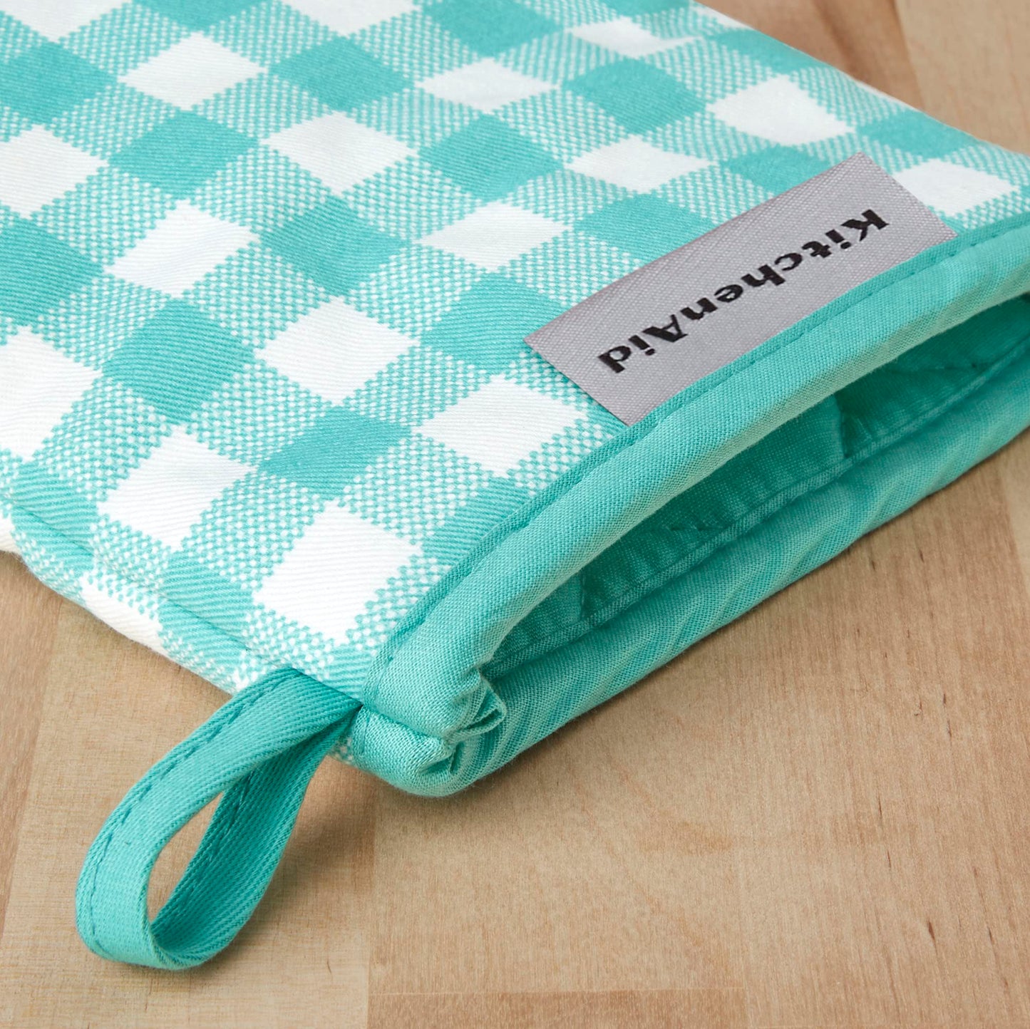 KitchenAid Gingham Mini Oven Mitt 2-Pack Set, Blue Velvet, 5.5"x8"