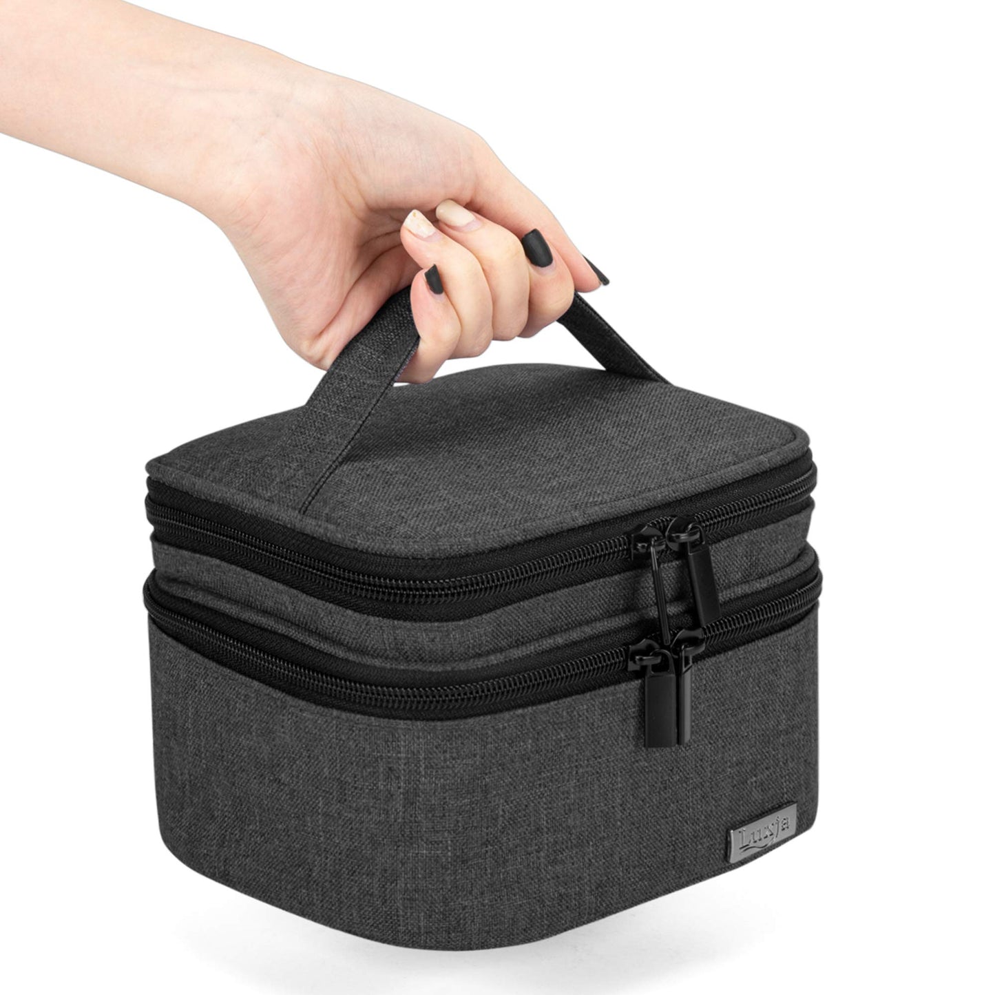 LUXJA Essential Oils Bag - Holds 20 Bottles (5ml-30ml, Also Fits for Roller Bottles), Double-Layer Organizer for Essential Oil and Accessories, Black