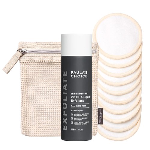 Paula’s Choice SKIN PERFECTING 2% BHA Liquid Exfoliant & Eco-Friendly Cotton Pads Duo | Fragrance-Free Set of 2