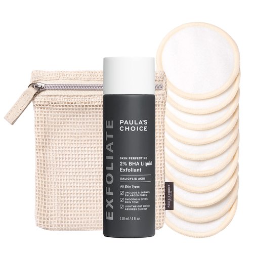 Paula’s Choice SKIN PERFECTING 2% BHA Salicylic Acid Liquid Exfoliant & Reusable Cotton/Bamboo Pads Duo, for Toner, Exfoliants & Makeup Remover, Eco-Friendly, Fragrance-Free, Set of 2