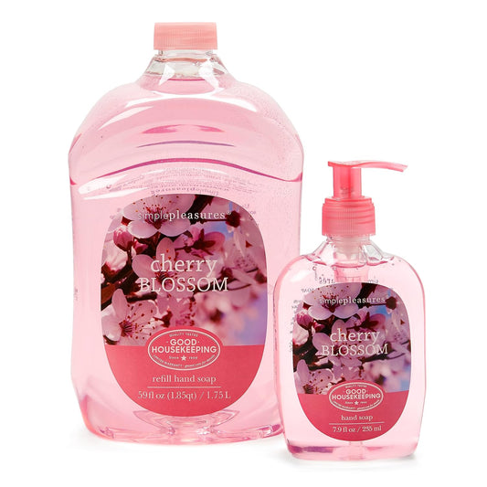 Simple Pleasures Premium Hand Soap Refills - Cherry Blossom Scent | 7.9 oz Bottle & 59 oz Jumbo Refill