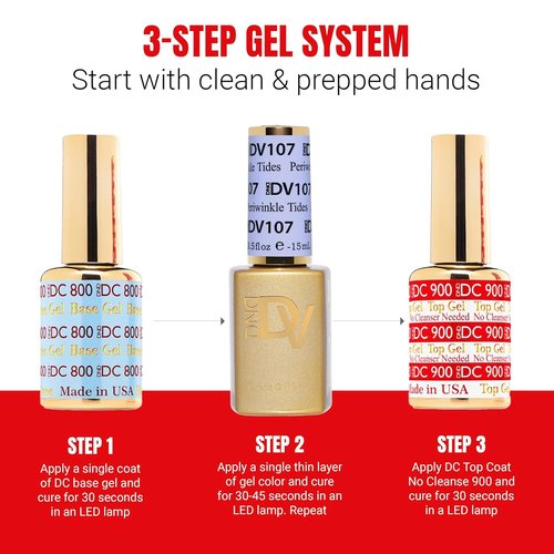 DND Gel Polish | Coquette Collection - Chip-Free UV/LED Nail Polish Duo in 107 Periwinkle Tides, 0.5 Fl Oz