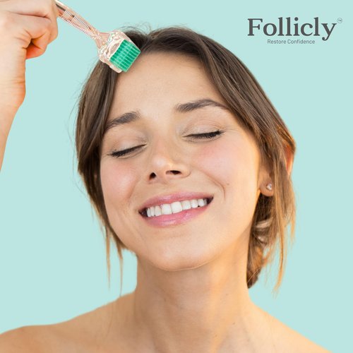 Follicly Derma Roller – Professional Microneedling Tool for Hair, Skin & Face – 192 Authentic Titanium Microneedles – Premium At Home Beauty Care – Includes Free Protective Storage Case