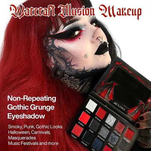 DE'LANCI Goth Eyeshadow Palette - Red & Black Shades with High Pigment | Vegan-Friendly for Halloween