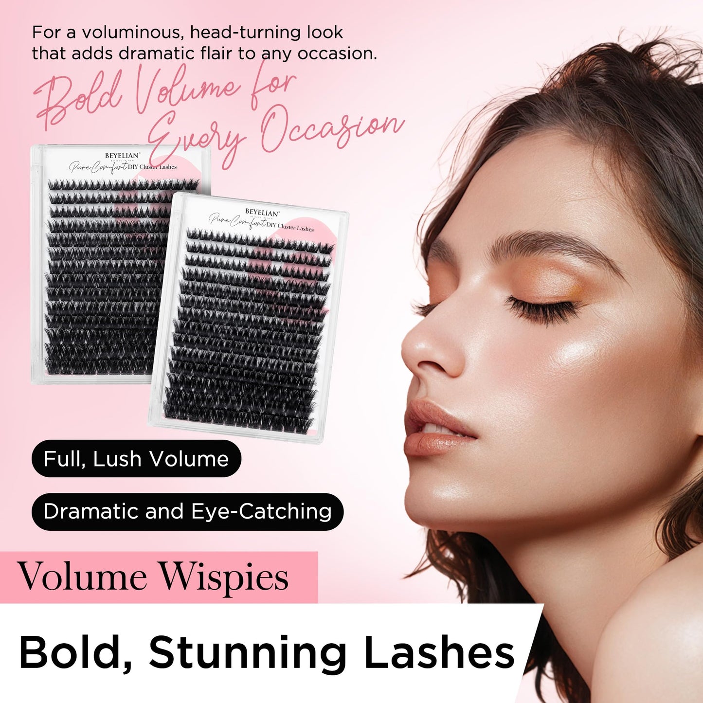 BEYELIAN Eyelash Clusters D Curl, Volume Wispy Cluster Eyelash Extensions, 168 Pcs Cluster Lashes Super Thin Band, Individual Comfortable Reusable Eyelash Clusters 10-16mm (D163)