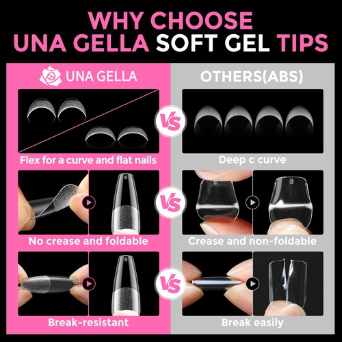 UNA GELLA Long Coffin Nail Tips: 216pcs Coffin Acrylic Fake Nails Full Cover Gel Nail Tips Press On Nails Clear Tips for Nail Extension DIY Salon 12 Sizes
