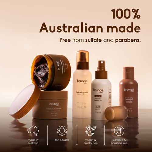 BRUNAE BODY® Dark Tanning Oil [FOR DARKER & FASTER TAN] - Accelerating Formula for Tanning Beds & Outdoor Sun - Tan Enhancer - 14+ Natural Oils with Buriti & Jojoba - 100% Vegan & Australian Made