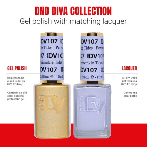 DND Gel Polish | Coquette Collection - Chip-Free UV/LED Nail Polish Duo in 107 Periwinkle Tides, 0.5 Fl Oz