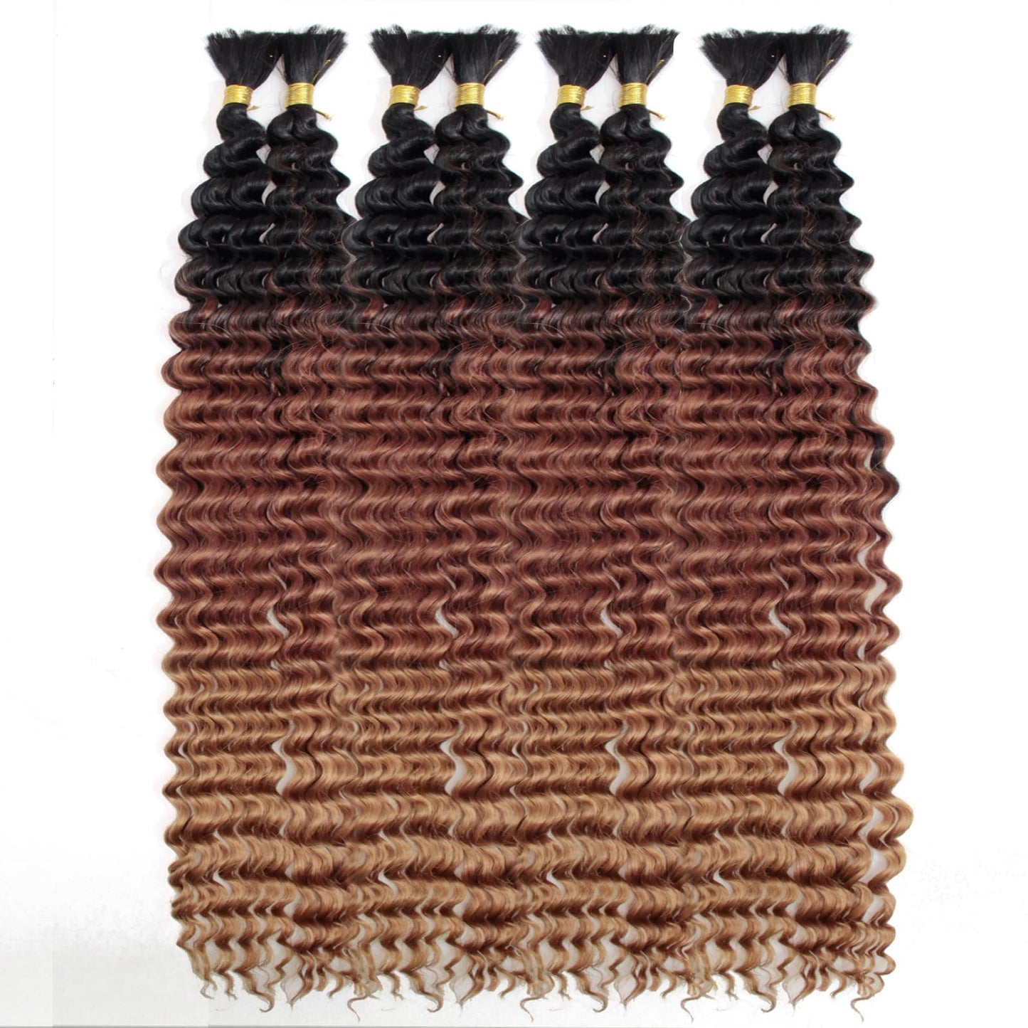YXCHERISHAIR 8 Packs Boho Hair For Braiding Curly Braiding Hair for Boho Braids Ombre Deep Wave Bulk Hair Wet and Wavy Bohemian Braiding Hair Extensions No Weft(1B/30/27, 26inch)