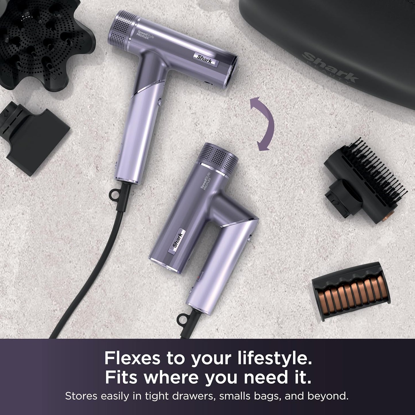 Shark SpeedStyle Pro Flex Hair Dryer System - High-Velocity, Lightweight, Ionic with Scalp Shield & IQ Speed Technology