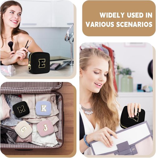 Regine Switzerland Personalized Black Corduroy Makeup Bag - Cute Monogrammed Travel Pouch (Letter B)