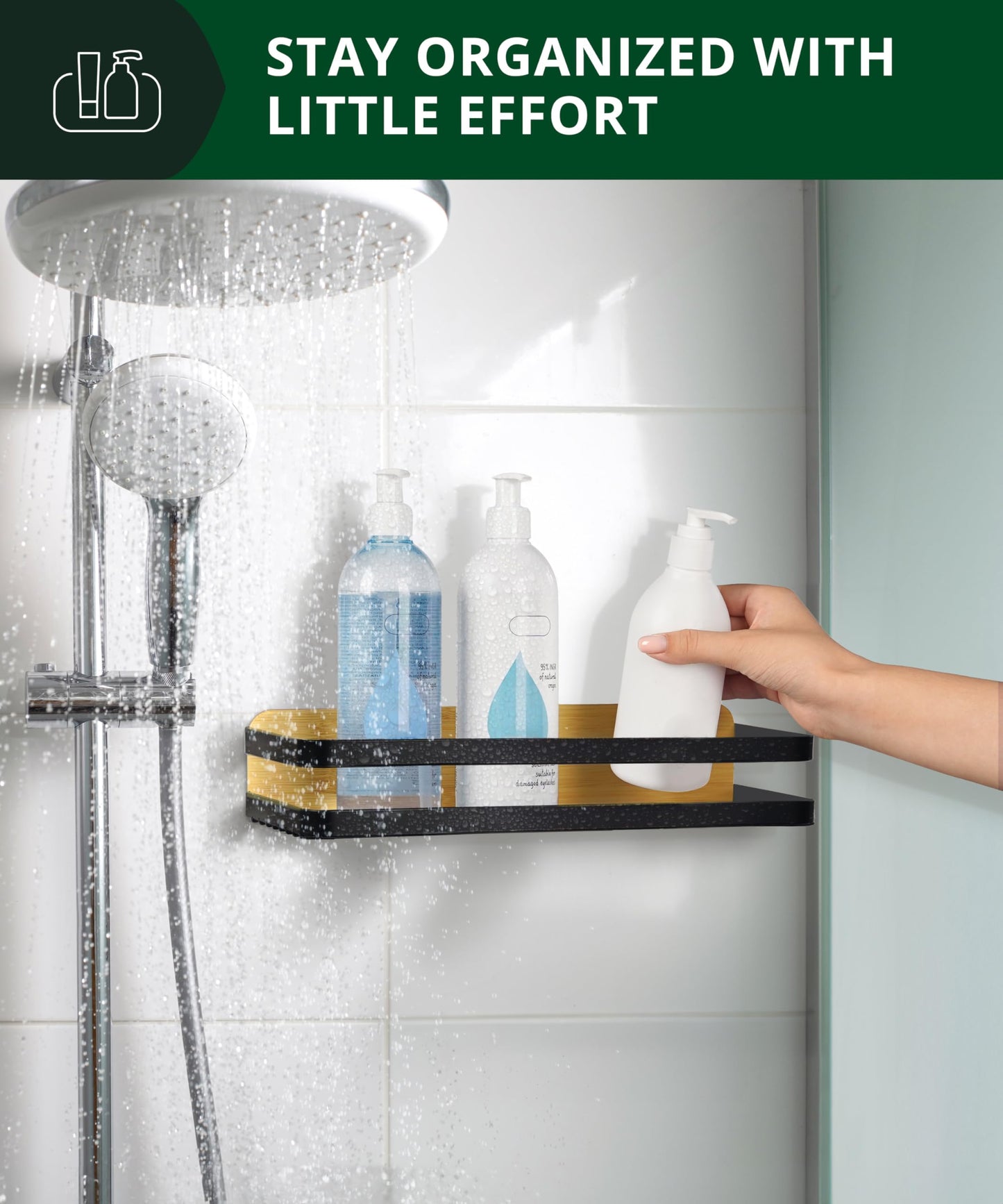 ROYAL CRAFT WOOD Shower Caddy Shelf 2-Pack - Adhesive, No-Drill, Rustproof Bathroom Organizer, Large Capacity Shower Shelves for Home & Bathroom Decor