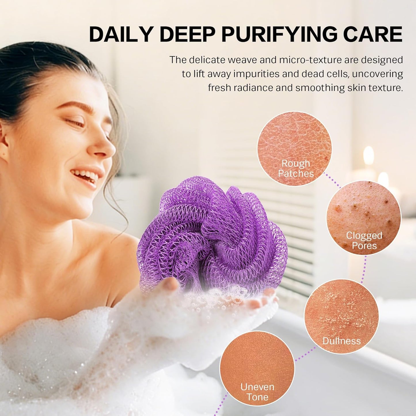 UJFQBH Exfoliating Body Scrubber - 2-Piece African Net Sponge Set for Deep Cleansing & Dead Skin Removal | Pink & Purple