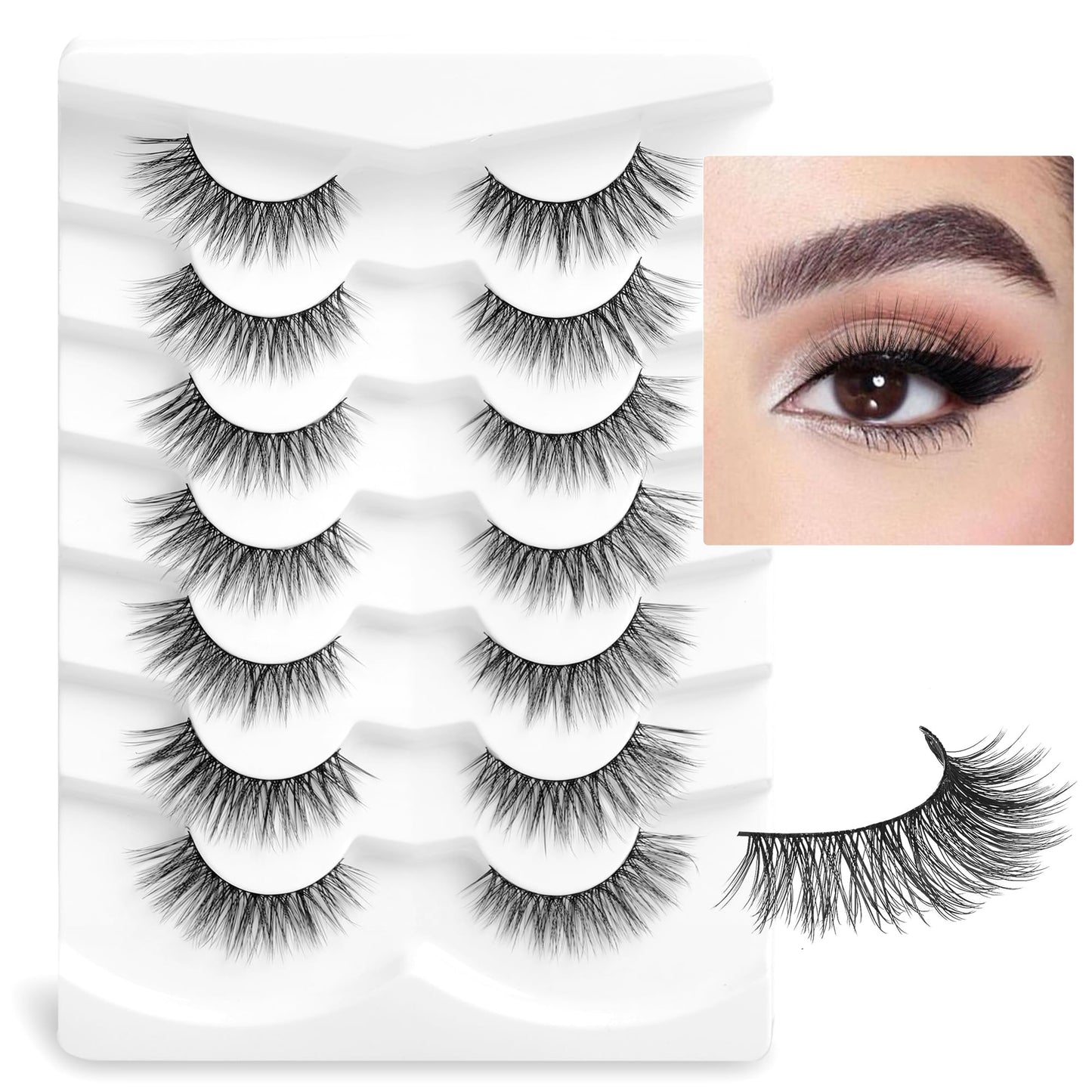 Onlyall Natural Lashes Wispy Lashes Natural Look False Eyelashes Natural Flared Eyelashes False Eye Lashes Soft Fluffy Lashes 7 Pairs D6 Volume-13mm