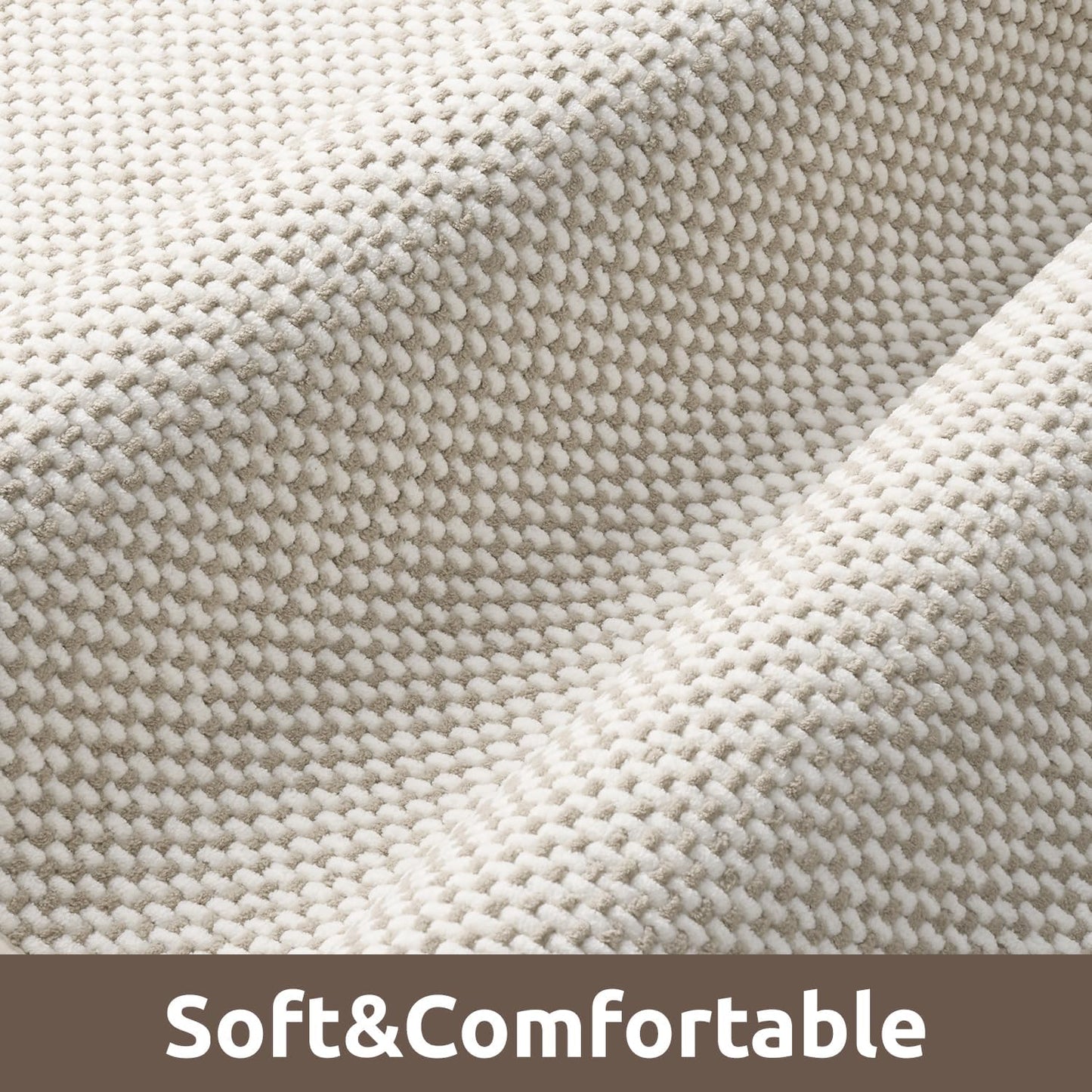 AMOAMI Chenille Bath Mat - Super Absorbent & Quick Dry | Non-Slip Rubber Backed, 17"x24", Beige & White