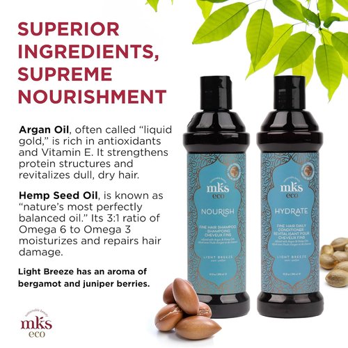 MKS Eco Nourish Shampoo & Hydrate Conditioner Set for Fine Hair | Moroccan Argan Oil, Vegan, 10 fl oz