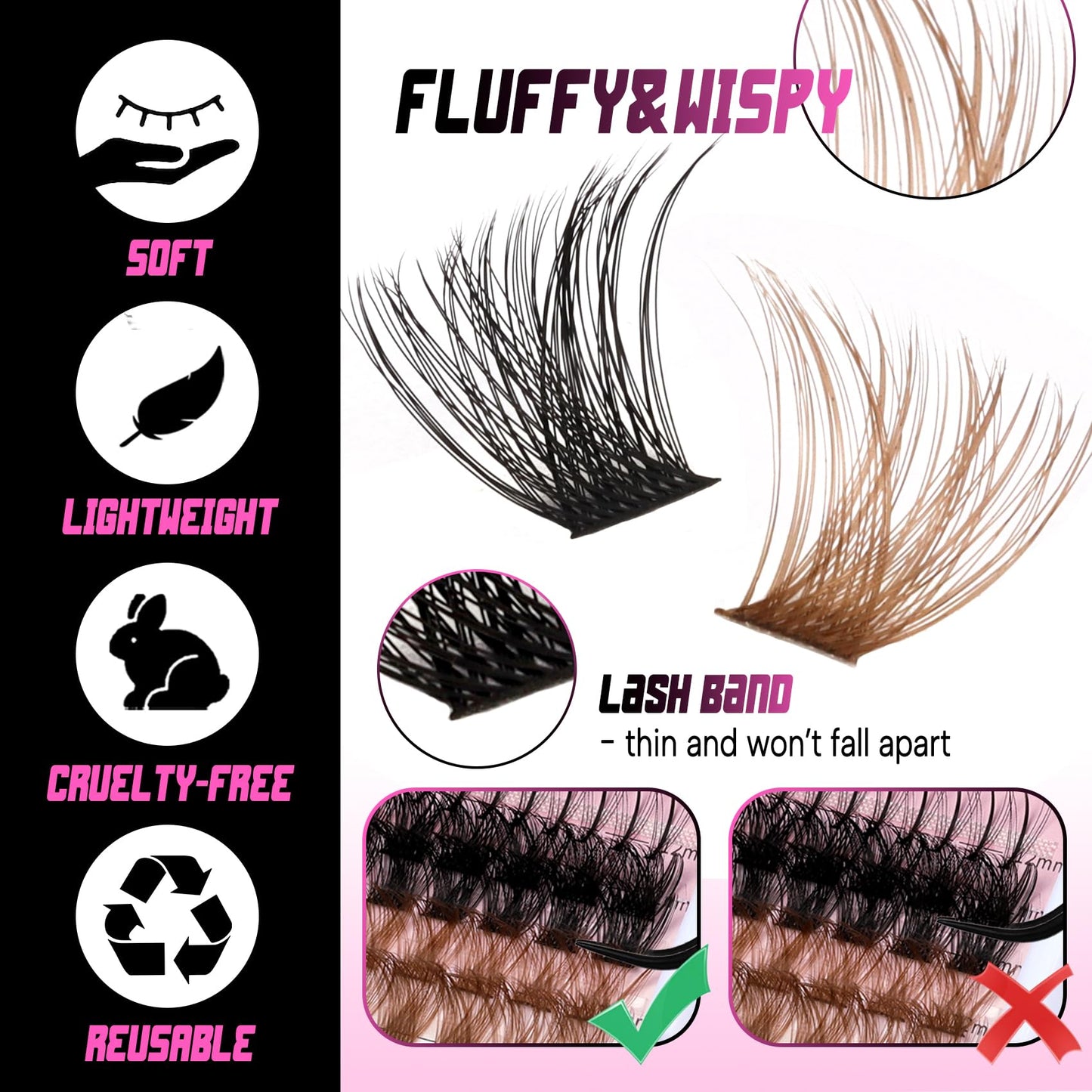 Veleasha Lash Clusters 268PCS Individual Lashes Wispy Brown Clusters Lashes Bottom Lashes Natural Spike D Curl Eyelash Clusters Fluffy Pestañas DIY Eyelash Extensions for Beginner Easy(Hot Style MIX)