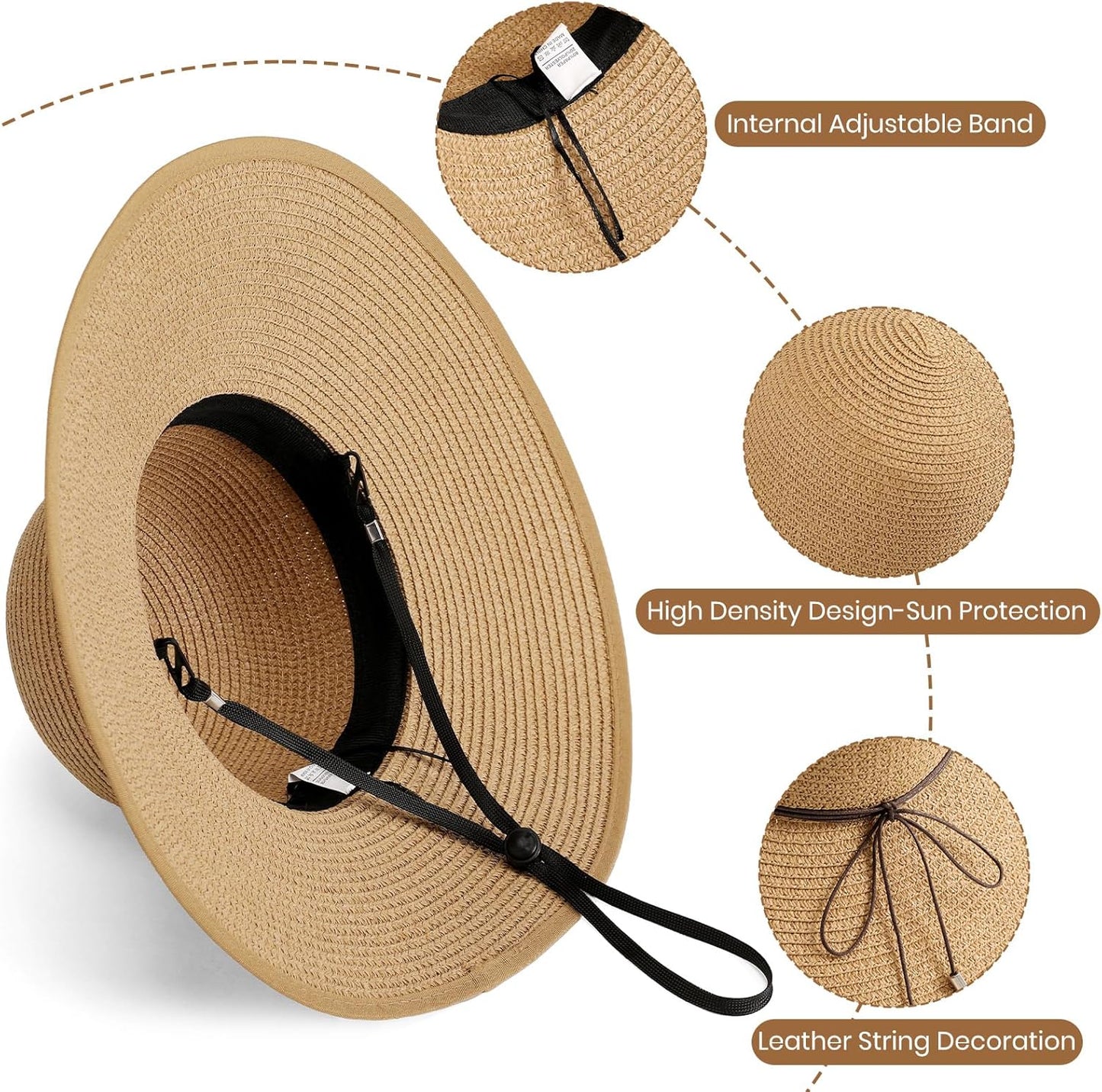 Sun Hats for Women - UPF 50+ Straw Beach Hat with Wide Brim for Summer Travel