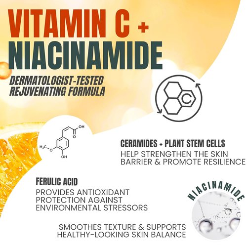 Alozera Vitamin C Facial Serum - Anti-Aging Formula with Niacinamide & Ferulic Acid for Radiant Skin | Gentle & Effective, Day & Night Use