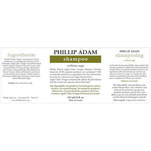 Phillip Adam Verbena Sage Shampoo - Sulfate & Paraben Free for Shiny Hair | 12 Fl Oz, All Hair Types