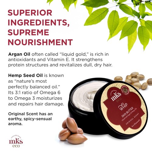 MKS Eco Whip Skin Butter - 8 Oz Total Body Moisturizer with Moroccan Argan Oil & Shea Butter | Vegan & Cruelty-Free