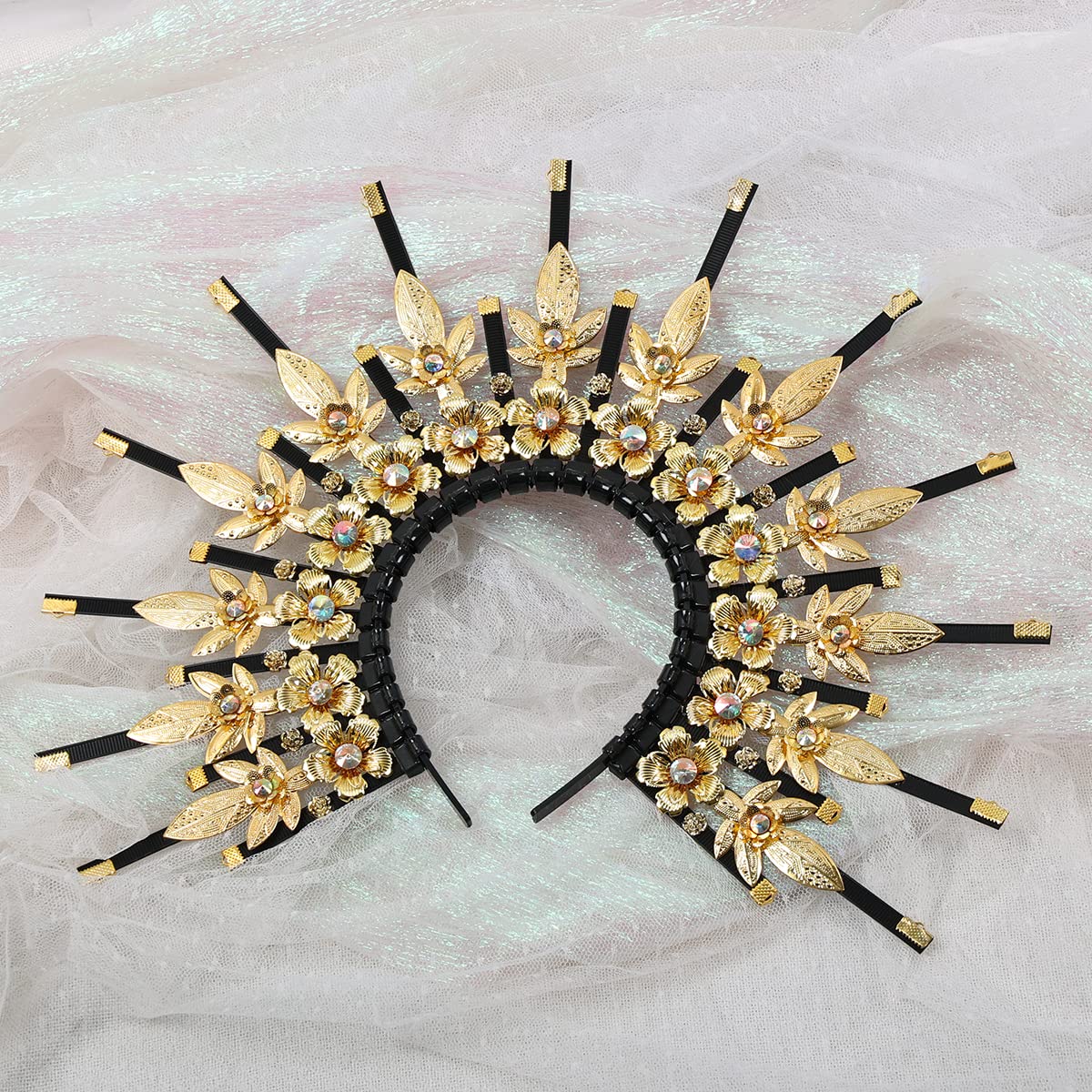 BLESSUME Goddess Gold Spike Halo Crown Headpiece NYLON ZIP TIE Wedding Bride Hair Band Tiara…