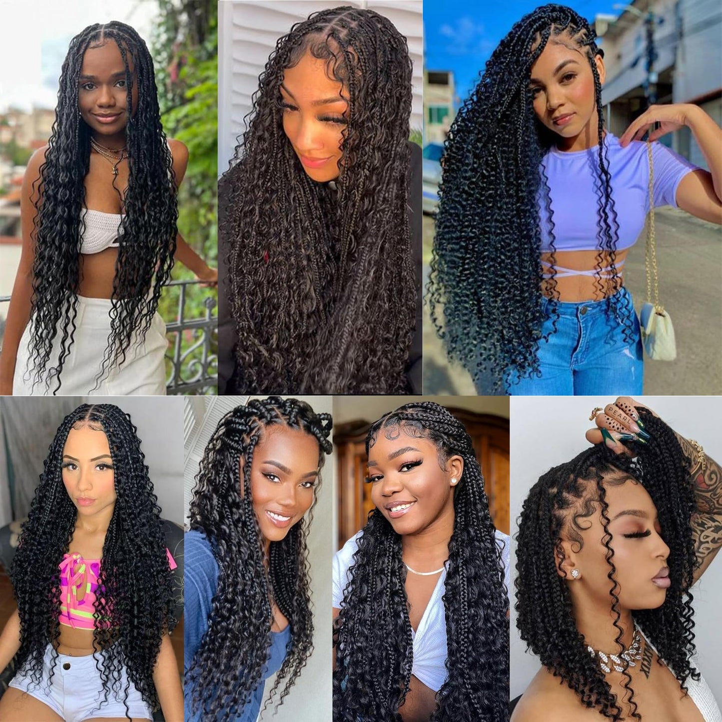 Deep Wave Bulk Braiding Hair Extensions-20 Inches 8 Pakcs Natural Black Synthetic Curly Hair Bundle for Braiding,No Weft Braids for Human（20"-8 Packs,1B）