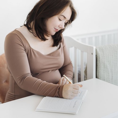 Pearhead Pregnancy Journal, Linen Guided Pregnancy Memory Book with Sonogram Photo Insert, Beige