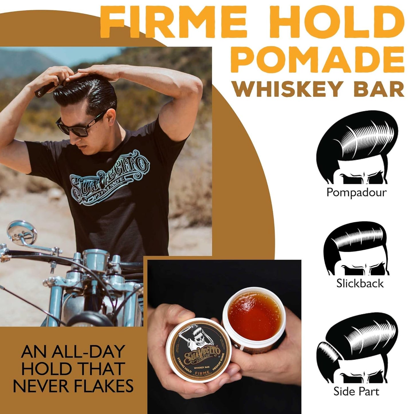 Suavecito Pomade Firme Hold - Whiskey Bar Scent 4 oz | Strong, Flake-Free Hair Gel for Men