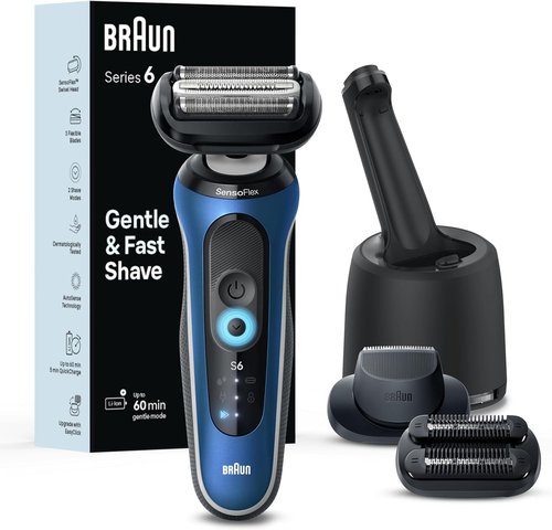 Braun Electric Shaver - Series 6 6177cc | Wet & Dry Shaving with Turbo & Gentle Modes - Blue