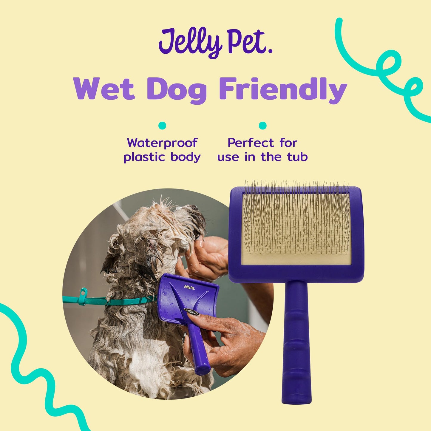 Jelly Pet Universal Slicker Brush for Dogs, Dog Grooming Brush, Remove Tangles/Dead Undercoat, Tuffer Than Tangles, Doodle Huskie Sheep Dog Golden Retriever German Shepherd, Soft Pin, Purple, Large